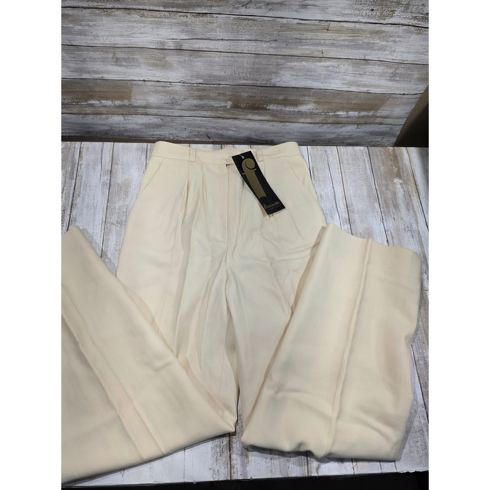 Feminella Vintage Cream Pleated Wide Leg Trousers Made in England Size 10 READ